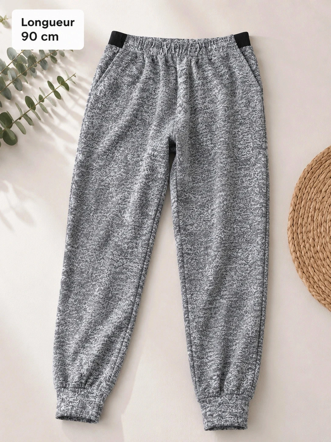 Pantalon jogging gris chiné Tissaia femme 38/40 – confortable, taille élastique